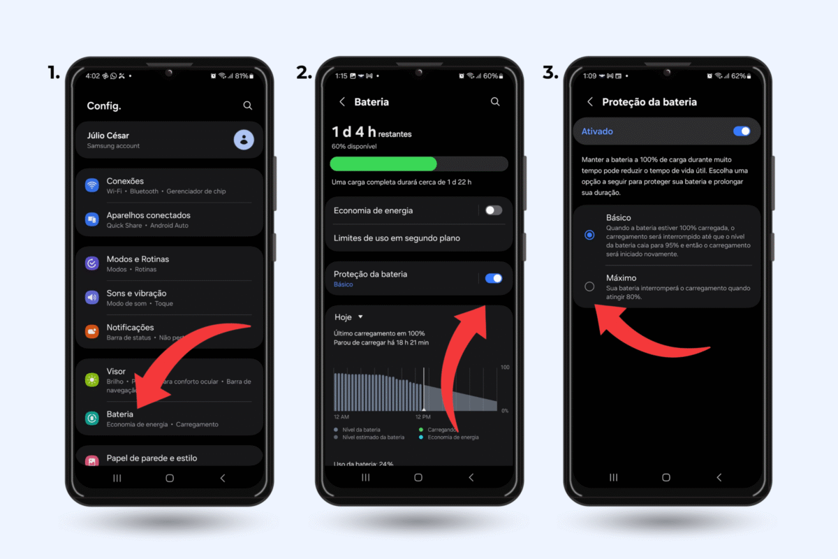 Como ativar o modo Proteção de Bateria Samsung