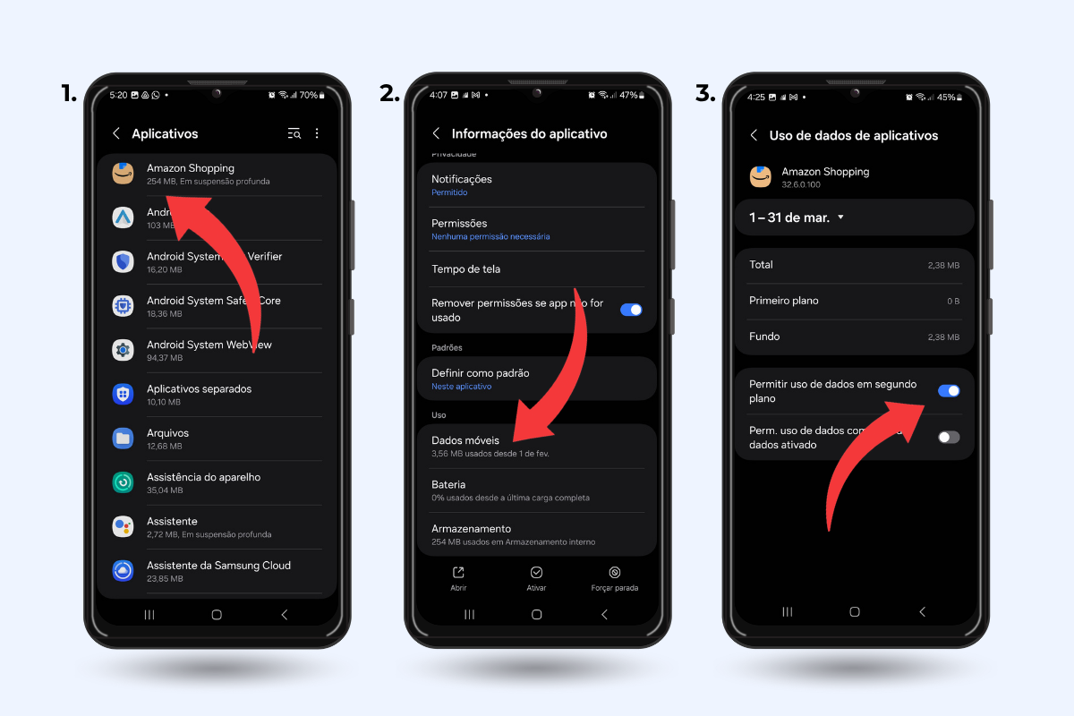 Como desativar consumo de Internet em segundo plano em um app